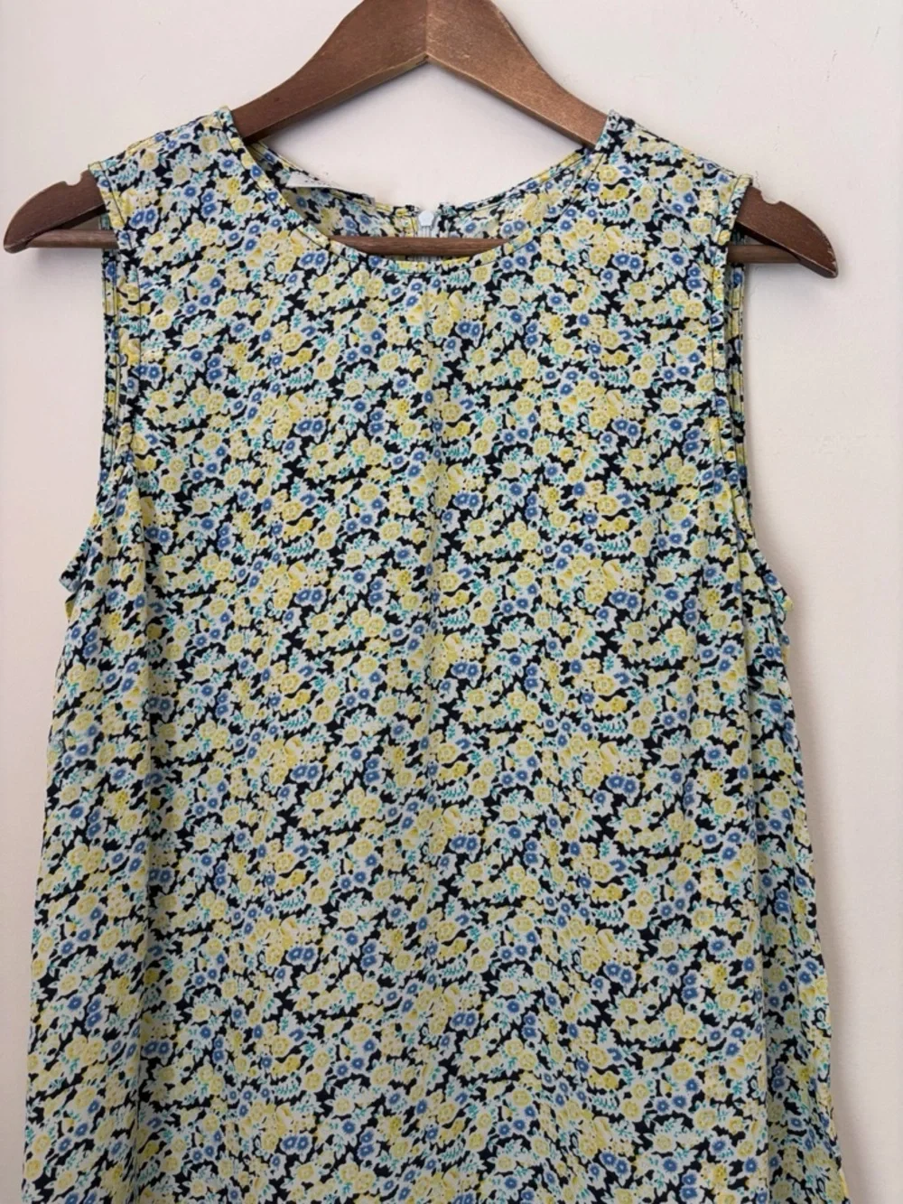 Equipment Yellow & Blue Floral Silk Sleeveless Shift Dress Large
